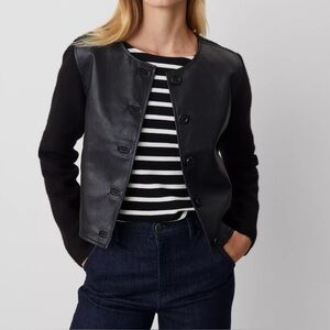 🖤 Anne Klein Black Leather/Knit Button-Up Jacket – Chic Mixed-Media Style